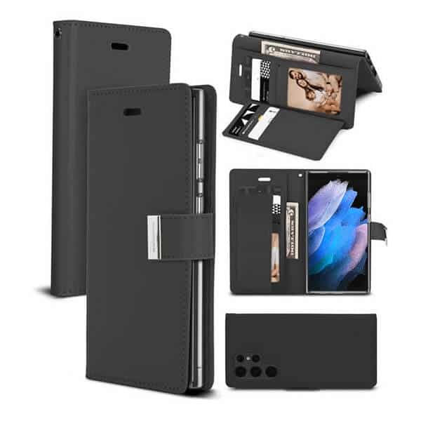 Goospery Samsung Galaxy S23 Ultra Rich Diary Wallet Flip Case Leather Card Slots Magnetic Cover (Black)