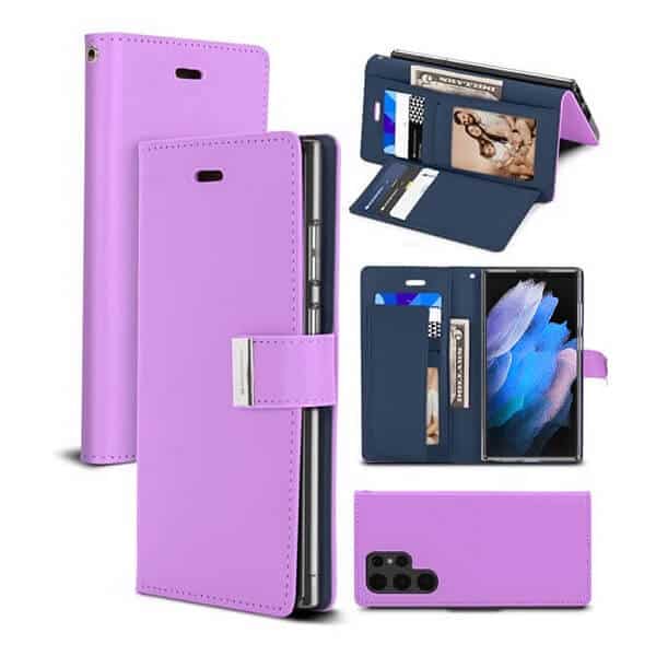 Goospery Samsung Galaxy S23 Ultra Rich Diary Wallet Flip Case Leather Card Slots Magnetic Cover (Purple)