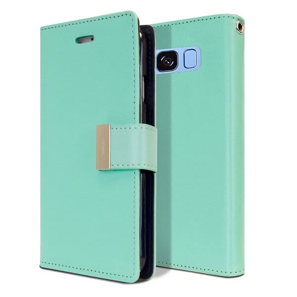 Goospery Samsung Galaxy S8 Plus Rich Diary Wallet Flip Case Leather Card Slots Magnetic Cover (Aqua) S8P-RIC-MNT
