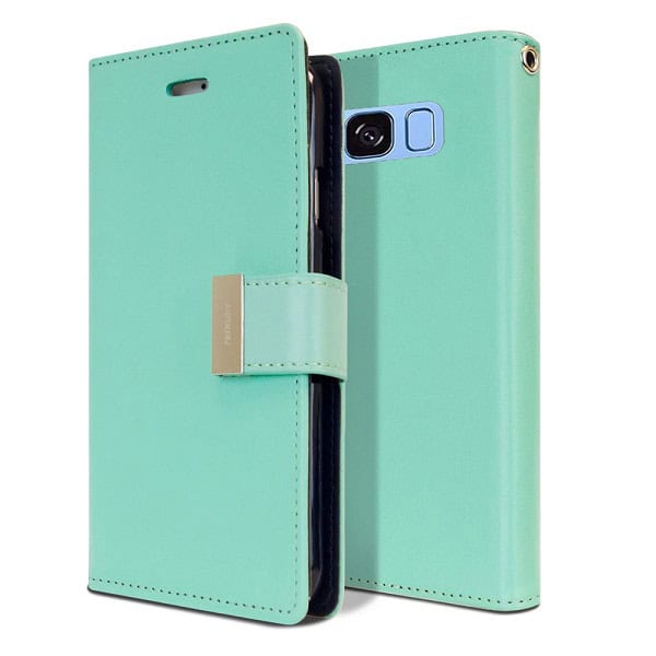 Goospery Samsung Galaxy S8 Rich Diary Wallet Flip Case Leather Card Slots Magnetic Cover (Aqua) S8-RIC-MNT
