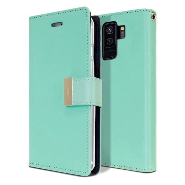 Goospery Samsung Galaxy S9 Plus Rich Diary Wallet Flip Case Leather Card Slots Magnetic Cover (Aqua) S9P-RIC-MNT