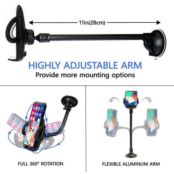 Windshield /Dashboard /Air vent Car Cell Mobile Phone Holder With Long Arm Mount for GPS iPhone Samsung Nokia Google Motorola Universal