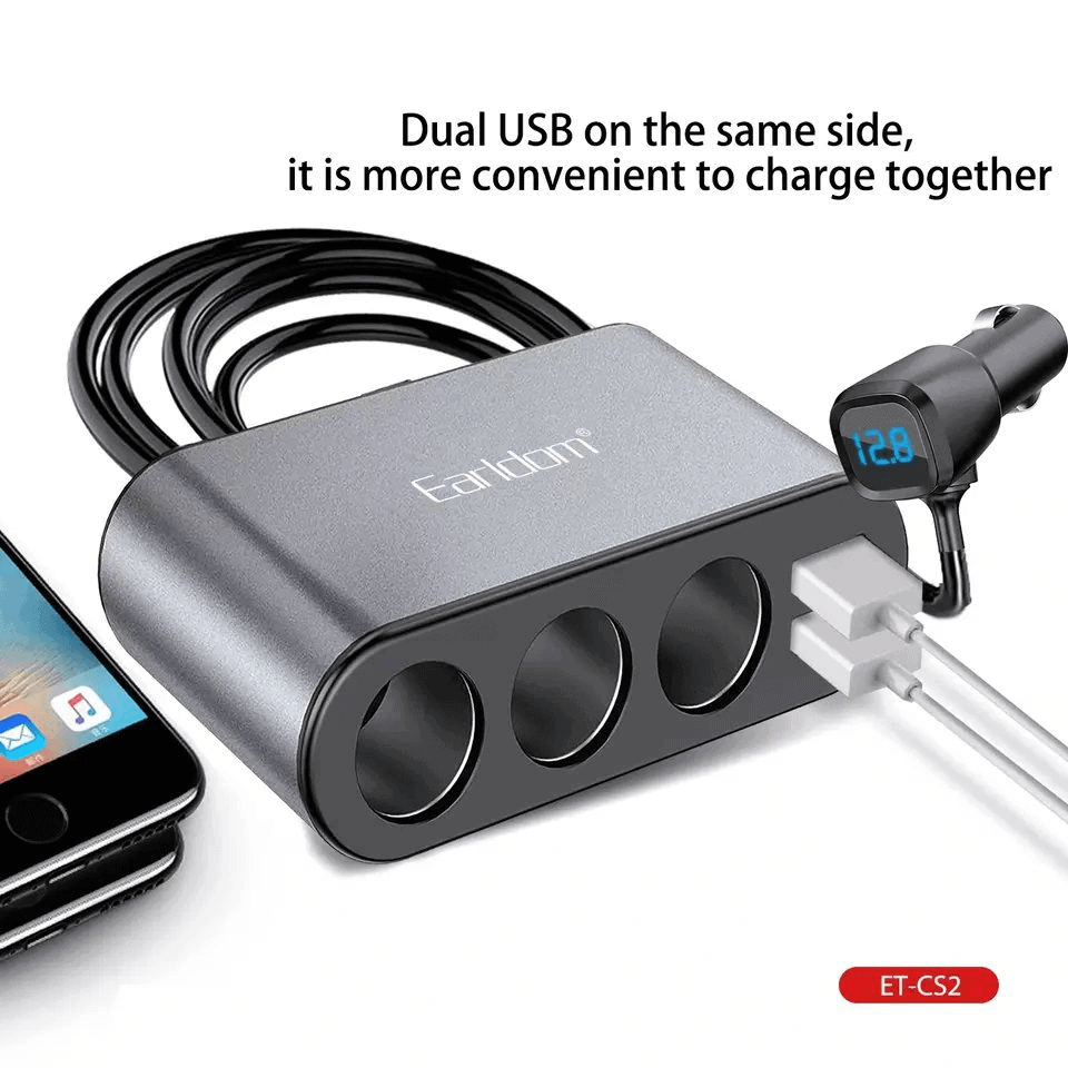 Earldom 120W Dual USB Charger 4 in 1 Socket Multi Function Car Mobile Phone Charger ET-CS2