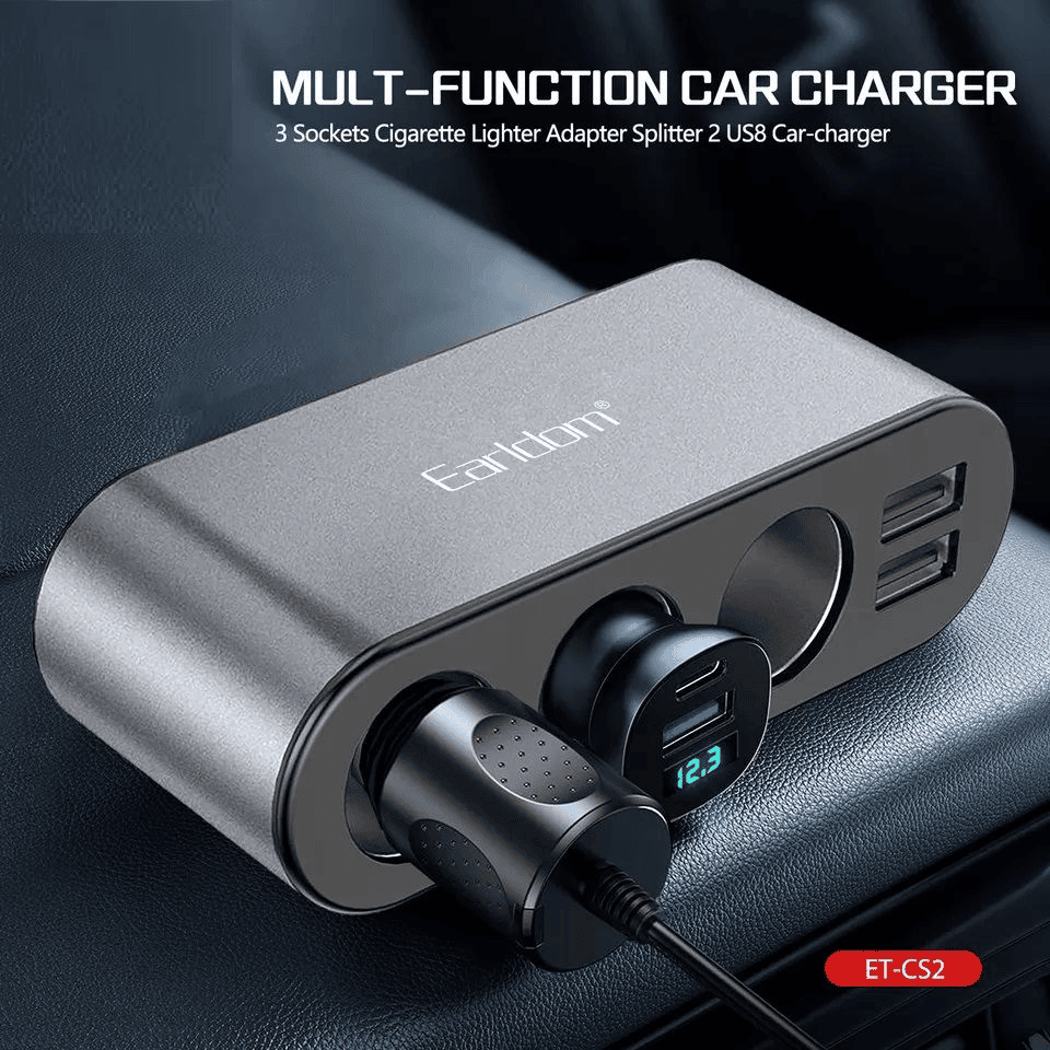 Earldom 120W Dual USB Charger 4 in 1 Socket Multi Function Car Mobile Phone Charger ET-CS2