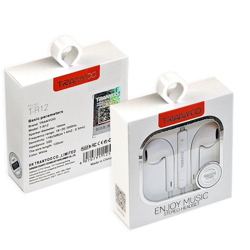 Tranyoo (T-R12) Earbud/Headphone/Earphone 3.5mm Jack (Built-in Microphone & Volume Control)