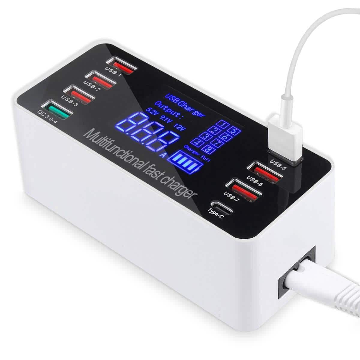 Multi 8 Port USB HUB Fast Charging Quick Charge QC3.0 PD Charger LED Display Charging Station Mobile Phone Desktop Wall Home