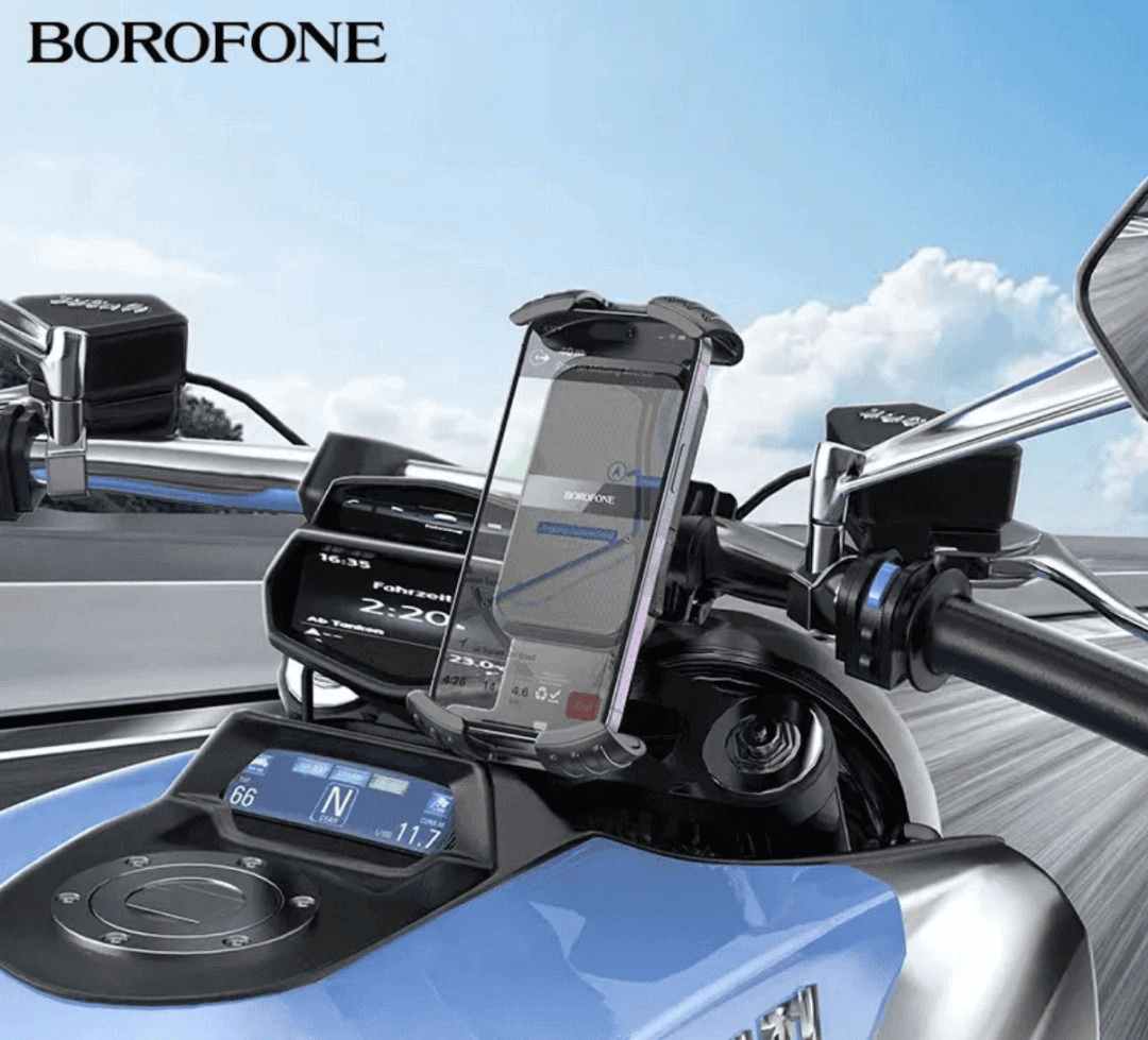 Borofone BH105 Bicycle & Motorcycle Motorbike Cycling Bike Scooter 360° Rotating Universal Mobile Phone Holder Mount Bracke Solid Grip Firmly Locked