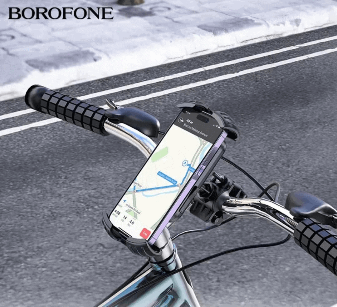 Borofone BH105 Bicycle & Motorcycle Motorbike Cycling Bike Scooter 360° Rotating Universal Mobile Phone Holder Mount Bracke Solid Grip Firmly Locked
