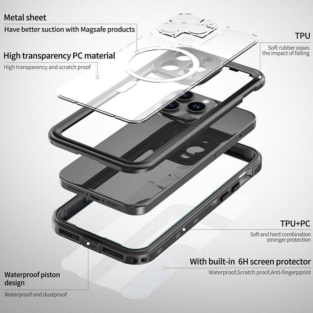 For Apple iPhone 15/15 Pro/15 Plus/15 Pro Max Redpepper MagSafe Waterproof Case Built-in Screen & Camera Lens Protector Heavy Duty Tough Armor Cover