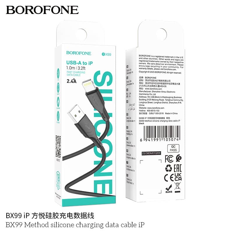 (30 pcs/Box) Borofone BX99 1M USB A to Lightning Data Sync Cable Cord For Shop Counter (Black)