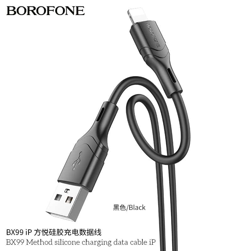 (30 pcs/Box) Borofone BX99 1M USB A to Lightning Data Sync Cable Cord For Shop Counter (Black)