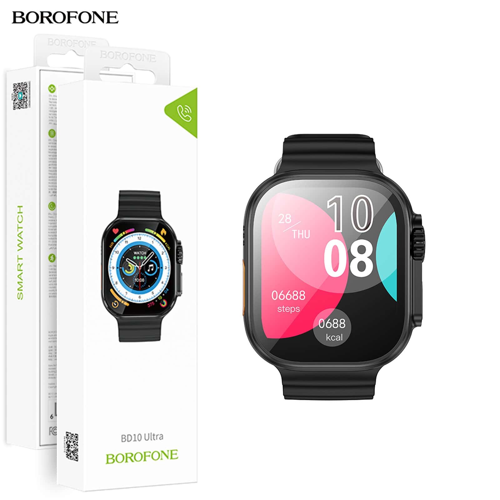 Black Borofone BD10 Ultra Bluetooth 5.3 Sports Smart Watch ( Call Version)