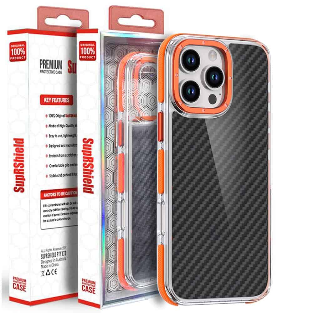 Dual Color Acrylic Hybrid TPU Carbon Grey/Orange Fiber Phone Case Cover For Apple iPhone
