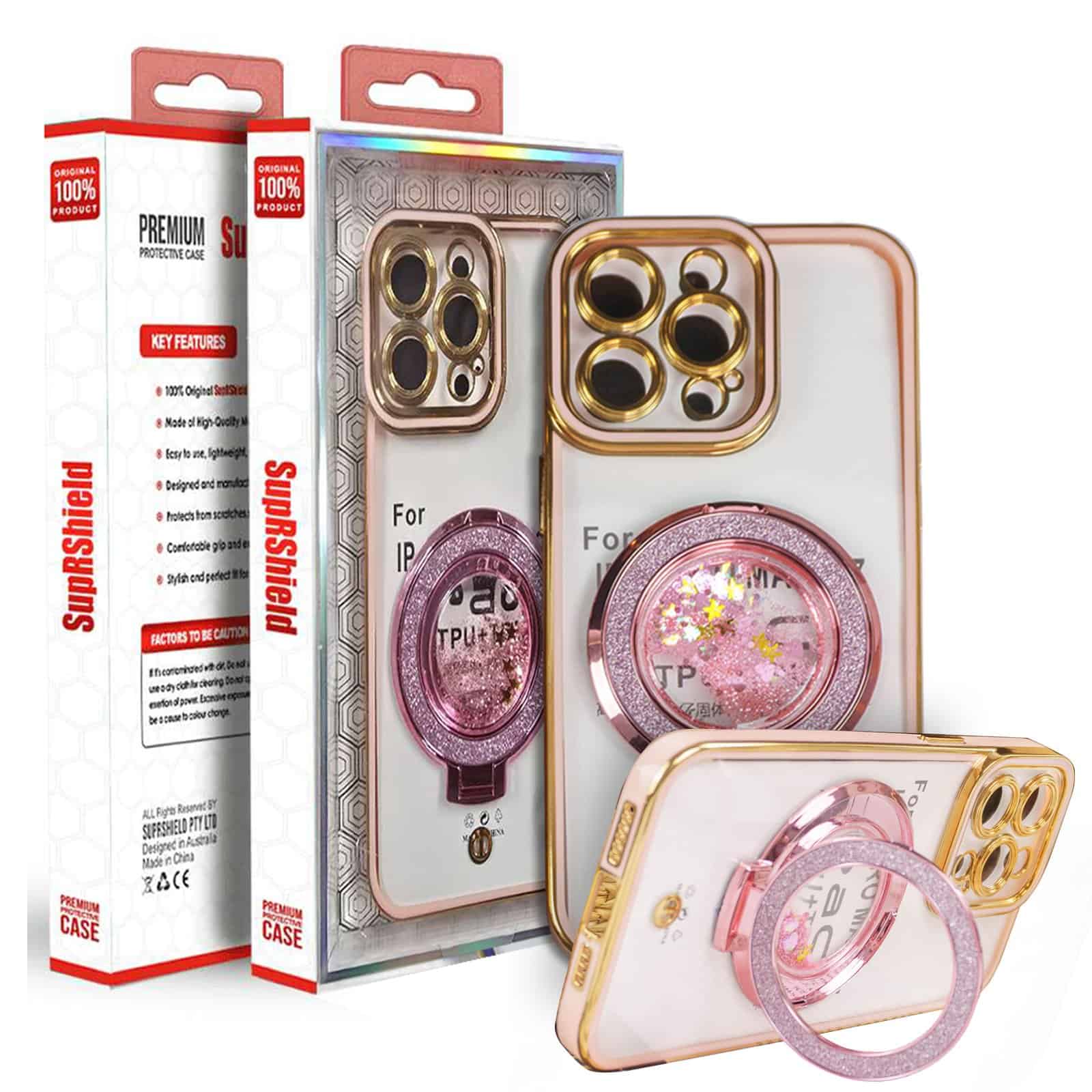 For Apple iPhone Glitter Stand Case Shockproof Case Heavy Duty Protective Back Cover