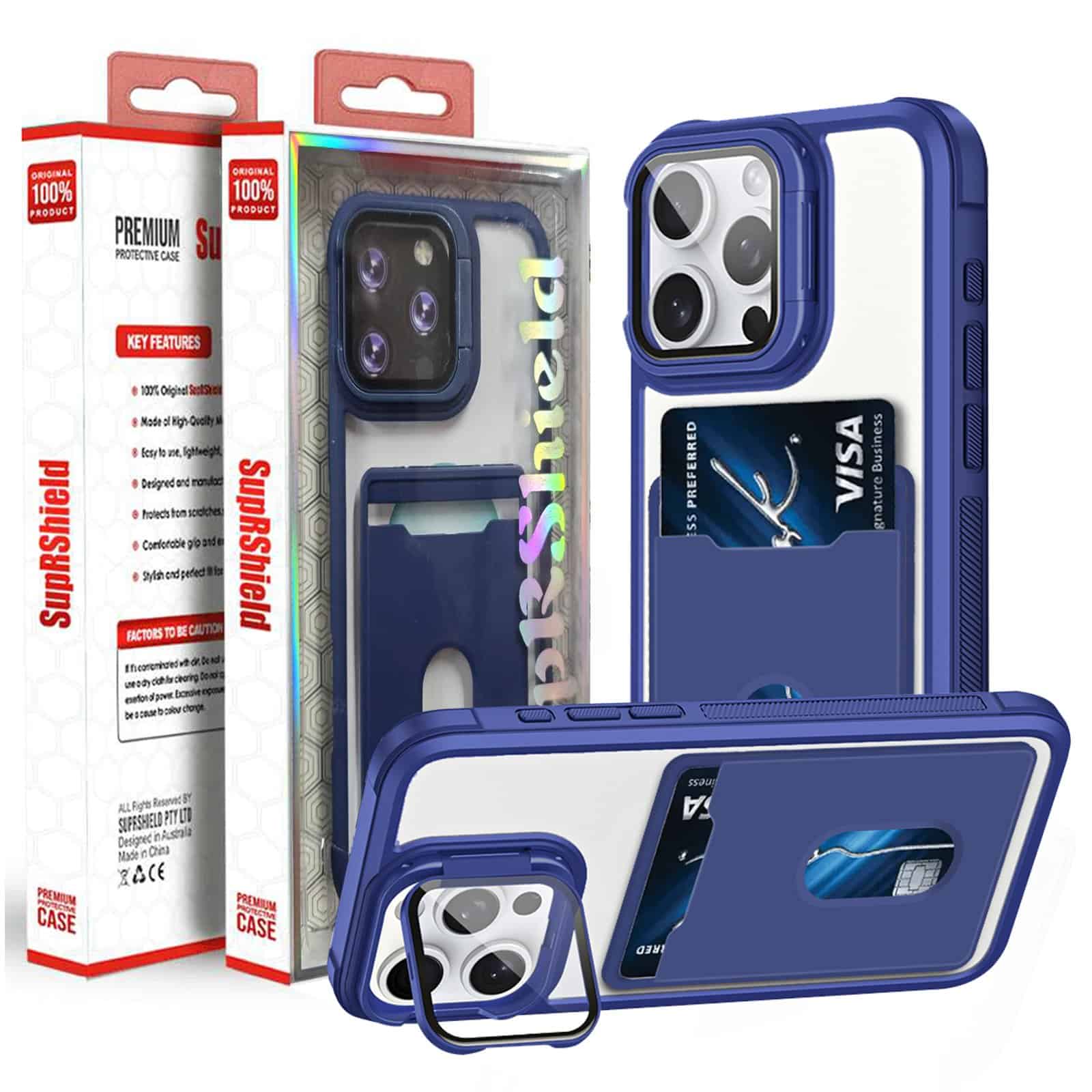 For iPhone Hard Back Wallet Card Holder Mobile Camera Stand Phone Case Cover