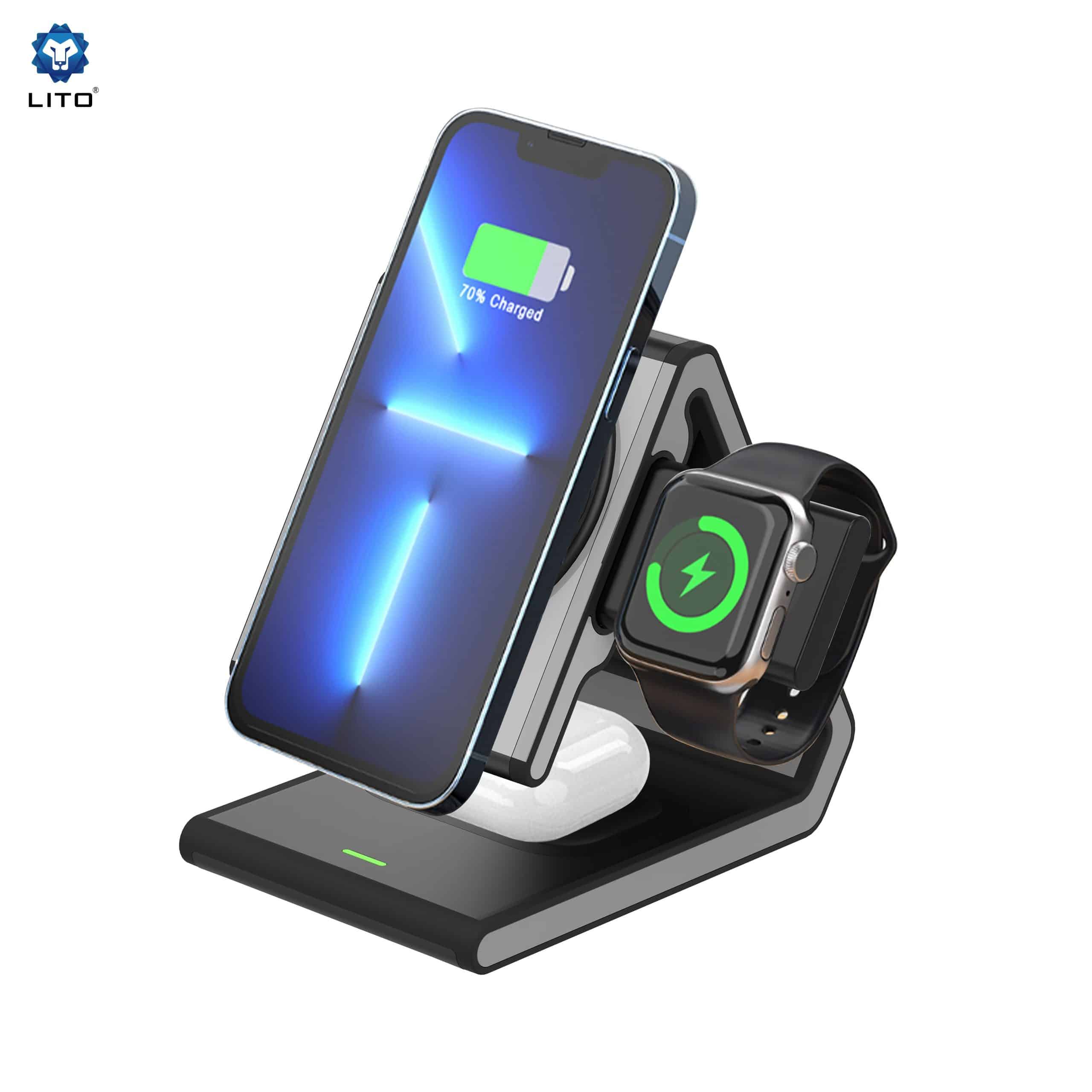 Lito LT-W02 Qi2 15W 4-in-1 Fast Charging Magnetic Wireless Charger Station Charging Stand