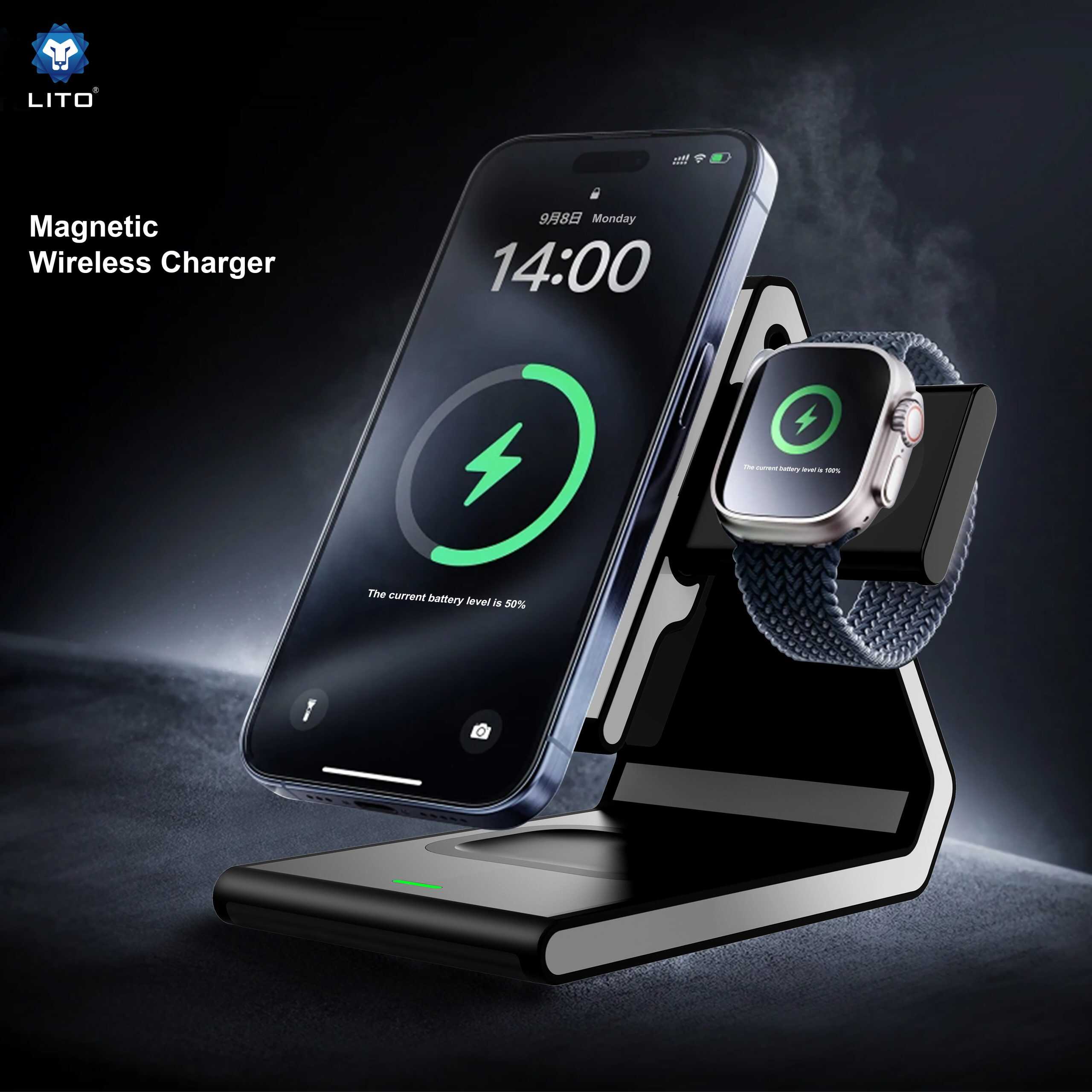 Lito LT-W02 Qi2 15W 4-in-1 Fast Charging Magnetic Wireless Charger Station Charging Stand