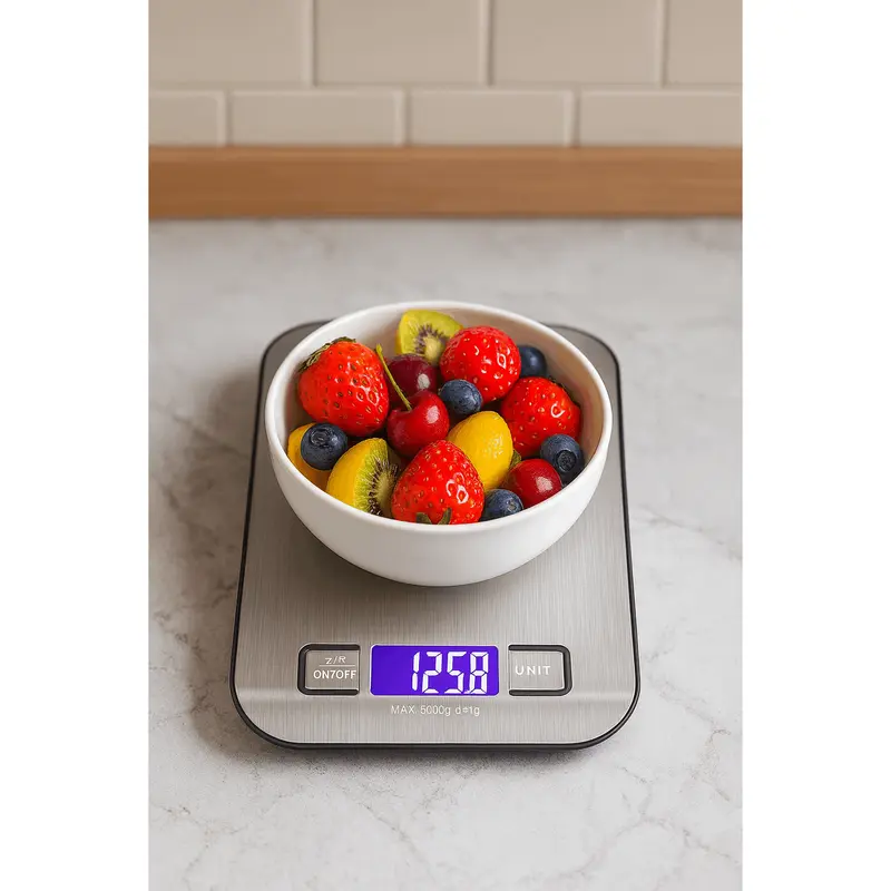 Digital Stainless Steel Kitchen Scale 5000g/1g Precision Food Scale with Backlit LCD Display, Tare Function & Unit Conversion