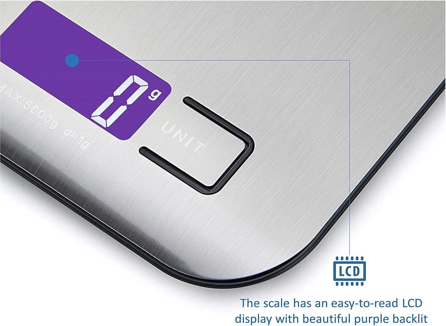 Digital Stainless Steel Kitchen Scale 5000g/1g Precision Food Scale with Backlit LCD Display, Tare Function & Unit Conversion