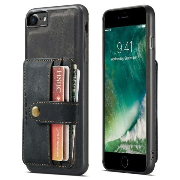 JEEHOOD For Apple iPhone SE 2020 /SE 2022/ 7/ 8 Wallet Leather Case with Detachable Ultra Slim RFID Blocking Back Card Holder (Black)