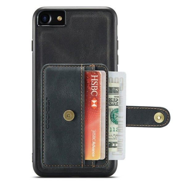 JEEHOOD For Apple iPhone SE 2020 /SE 2022/ 7/ 8 Wallet Leather Case with Detachable Ultra Slim RFID Blocking Back Card Holder (Black)
