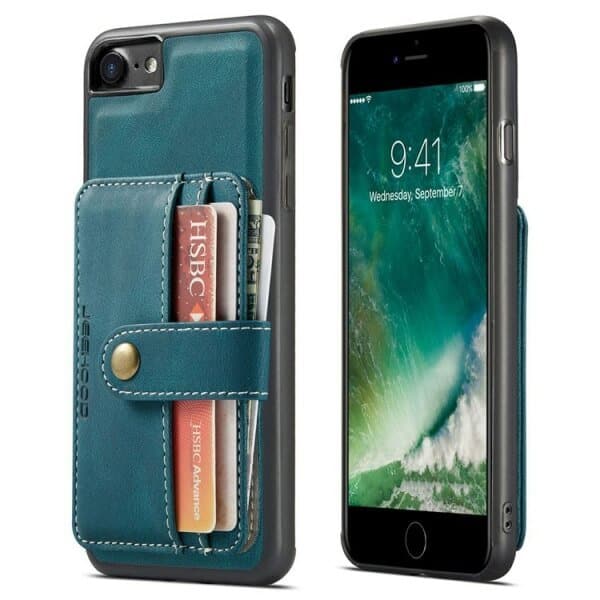 JEEHOOD For Apple iPhone SE 2020 /SE 2022/ 7/ 8 Wallet Leather Case with Detachable Ultra Slim RFID Blocking Back Card Holder (Teal Blue)