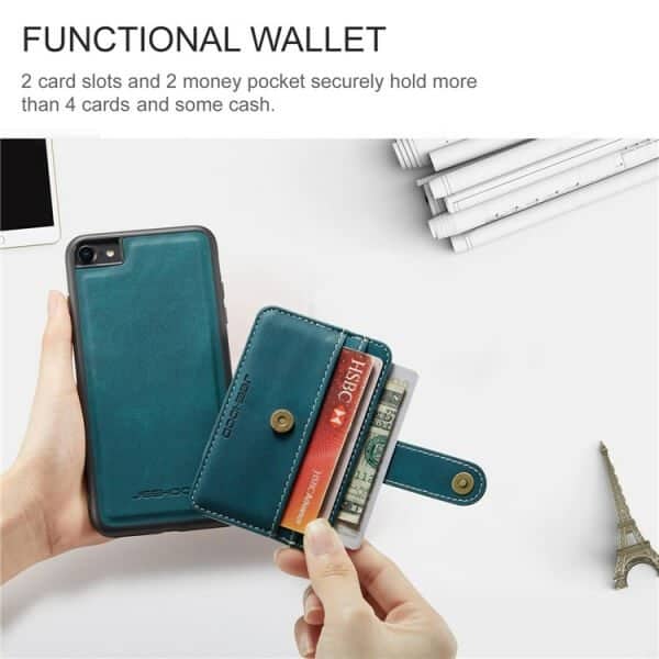 JEEHOOD For Apple iPhone SE 2020 /SE 2022/ 7/ 8 Wallet Leather Case with Detachable Ultra Slim RFID Blocking Back Card Holder (Teal Blue)
