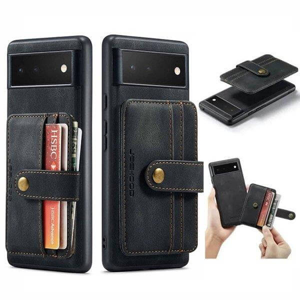 JEEHOOD For Google Pixel Wallet Leather Case with Detachable Ultra Slim RFID Blocking Back Card Holder