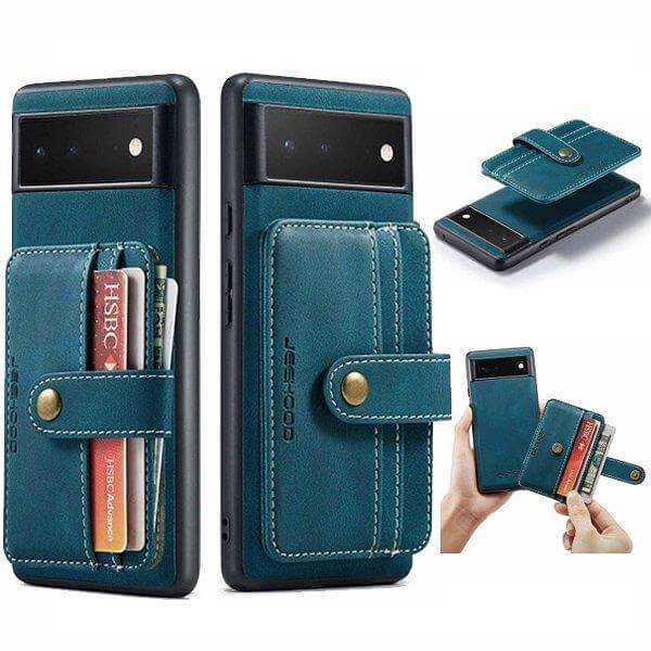 JEEHOOD For Google Pixel Wallet Leather Case with Detachable Ultra Slim RFID Blocking Back Card Holder