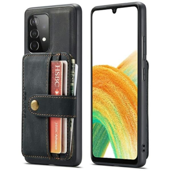 JEEHOOD For Samsung Galaxy A33 5G Wallet Leather Case with Detachable Ultra Slim RFID Blocking Back Card Holder (Black)