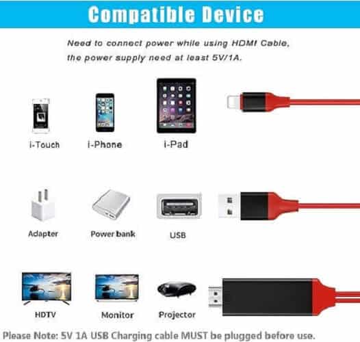 Lightning to HDMI Cable Adapter Sync Audio Video Charge Port Connector For iPhone to 1080P HD TV Projector Monitor (4)