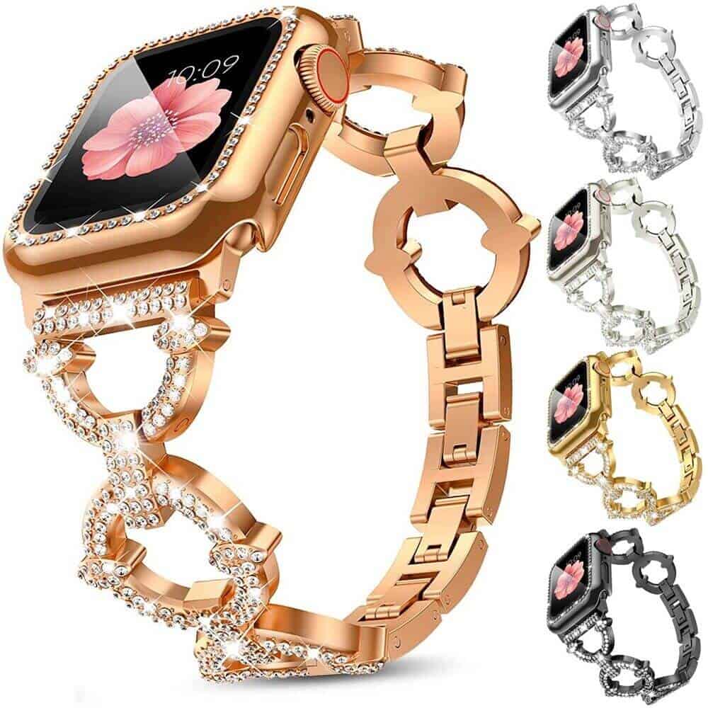 For Apple iWatch Round Bling Rhinestones 38/40/41/42/44/45/46/49mm Bracelet Strap Wristband