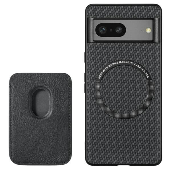 For Google Pixel 8 /8 Pro MagSafe Card Holder, Carbon Fiber, Detachable Magnetic Wallet Slot Case Cover