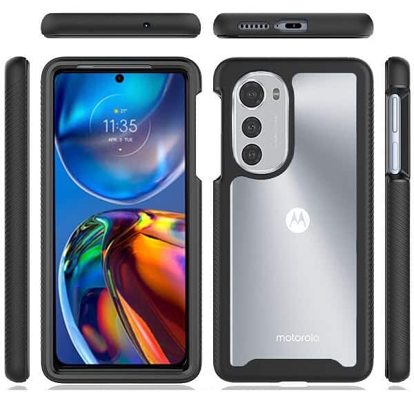 Motorola Moto E32 Military Grade Full Body Shockproof Clear Heavy Duty Case Bumper Drop Protection Tough Cover (Black)