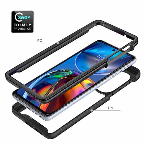 Motorola Moto E32 Military Grade Full Body Shockproof Clear Heavy Duty Case Bumper Drop Protection Tough Cover (Black)