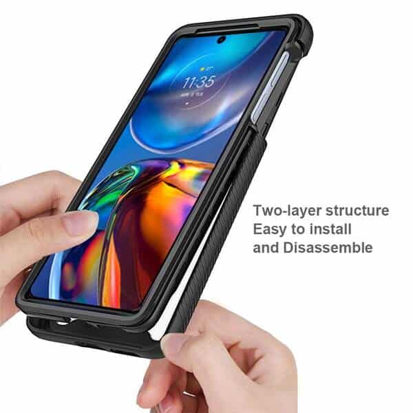 Motorola Moto E32 Military Grade Full Body Shockproof Clear Heavy Duty Case Bumper Drop Protection Tough Cover (Black)