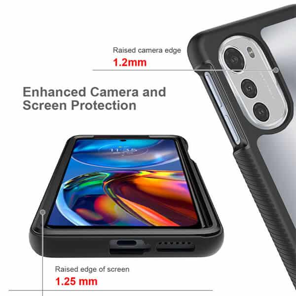 Motorola Moto E32 Military Grade Full Body Shockproof Clear Heavy Duty Case Bumper Drop Protection Tough Cover (Black)