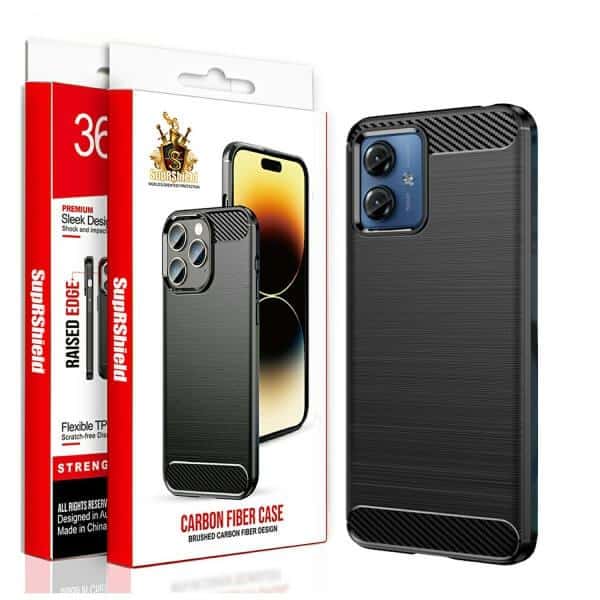 For Motorola Moto Rugged Shockproof Case Carbon Fiber Heavy Duty Rugged Cover (Black)