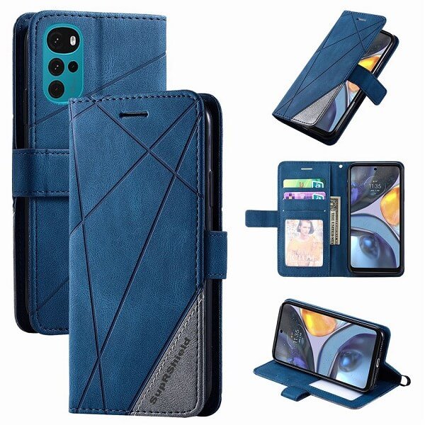 Motorola Moto G22 SupRShield Wallet Leather Card Holder Flip Protective Shockproof Magnetic Case Cover (Blue)