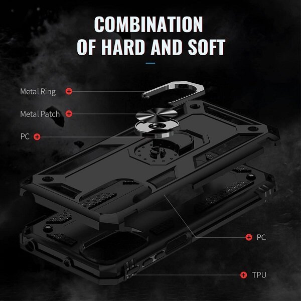 Motorola Moto G9 Plus Heavy Duty Shockproof Rugged Magnetic Ring Case Cover (Black)