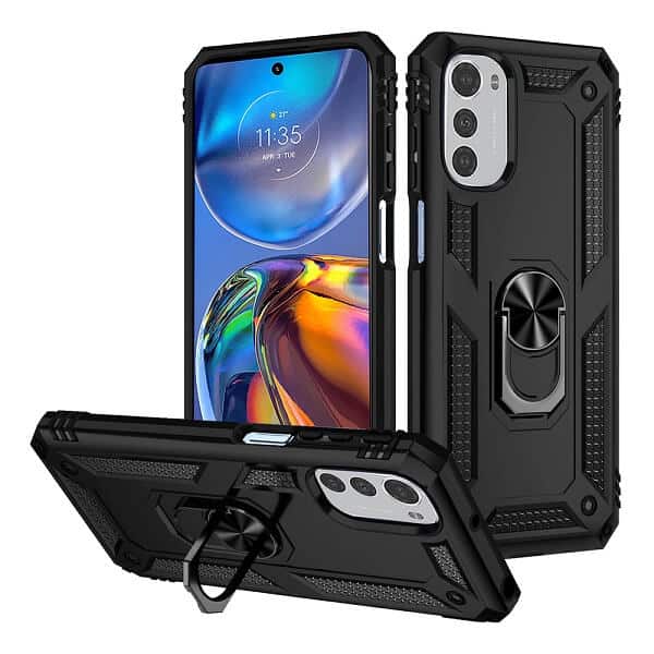 Motorola Moto G9 Plus Heavy Duty Shockproof Rugged Magnetic Ring Case Cover (Black)