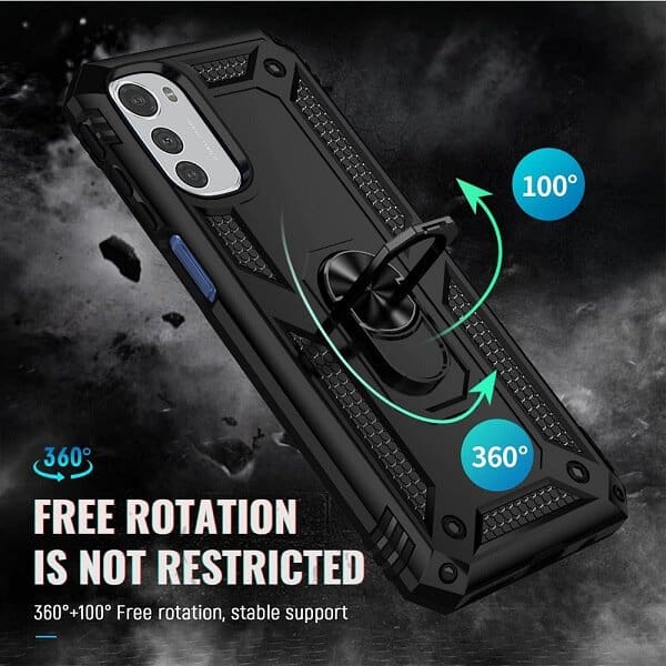 Motorola Moto G9 Plus Heavy Duty Shockproof Rugged Magnetic Ring Case Cover (Black)