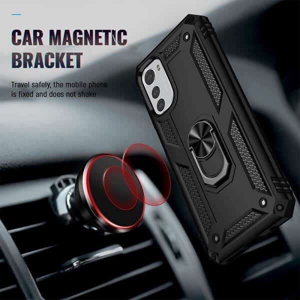 Motorola Moto G9 Plus Heavy Duty Shockproof Rugged Magnetic Ring Case Cover (Black)