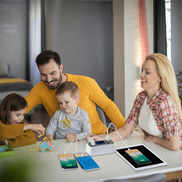 Multi 8 Port USB HUB Fast Charging Quick Charge QC3.0 PD Charger LED Display Charging Station Mobile Phone Desktop Wall Home