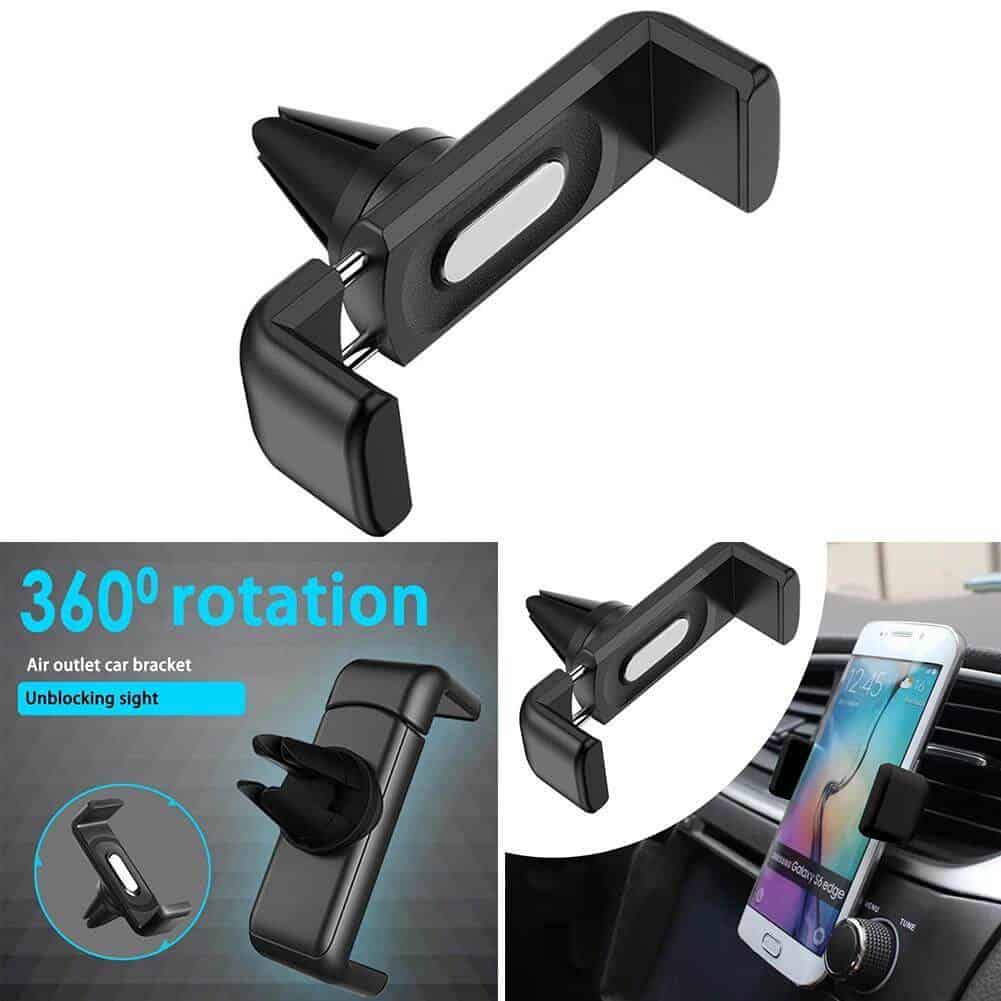 Universal 360° Rotating Air Vent Bracket Car Mobile Phone Holder For GPS Mount Cradle (Black)