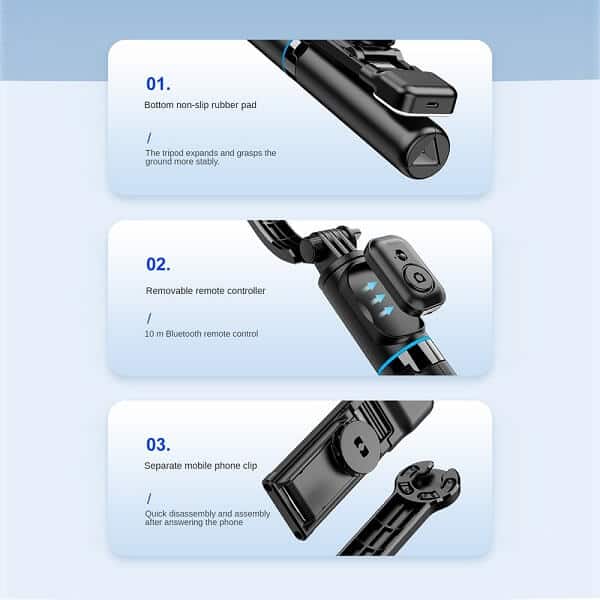 New Selfie Stick Tripod, Detachable Phone Bracket Monopod with Wireless Bluetooth Remote (8)