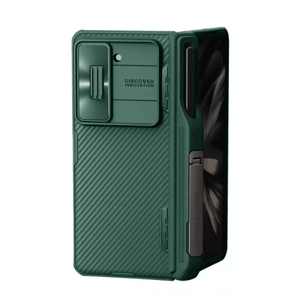 Nillkin CamShield Samsung Galaxy Z Fold 5 Fold4 5G Slide Camera Back Protective S Pen Holder 360° Fiber Cover Kickstand (Green)