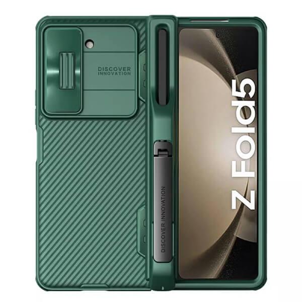 Nillkin CamShield Samsung Galaxy Z Fold 5 Fold4 5G Slide Camera Back Protective S Pen Holder 360° Fiber Cover Kickstand (Green)