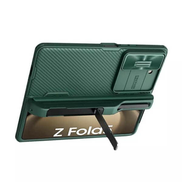 Nillkin CamShield Samsung Galaxy Z Fold 5 Fold4 5G Slide Camera Back Protective S Pen Holder 360° Fiber Cover Kickstand (Green)