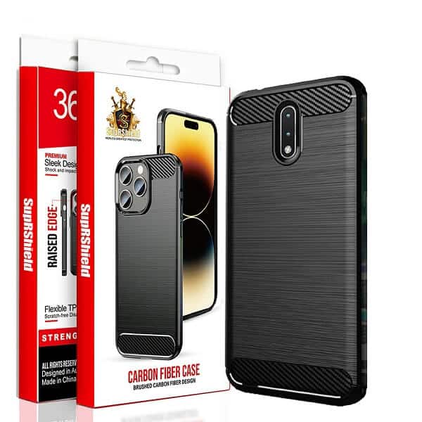 For Nokia Rugged Shockproof Case Carbon Fiber Heavy Duty Rugged Cover (Black)